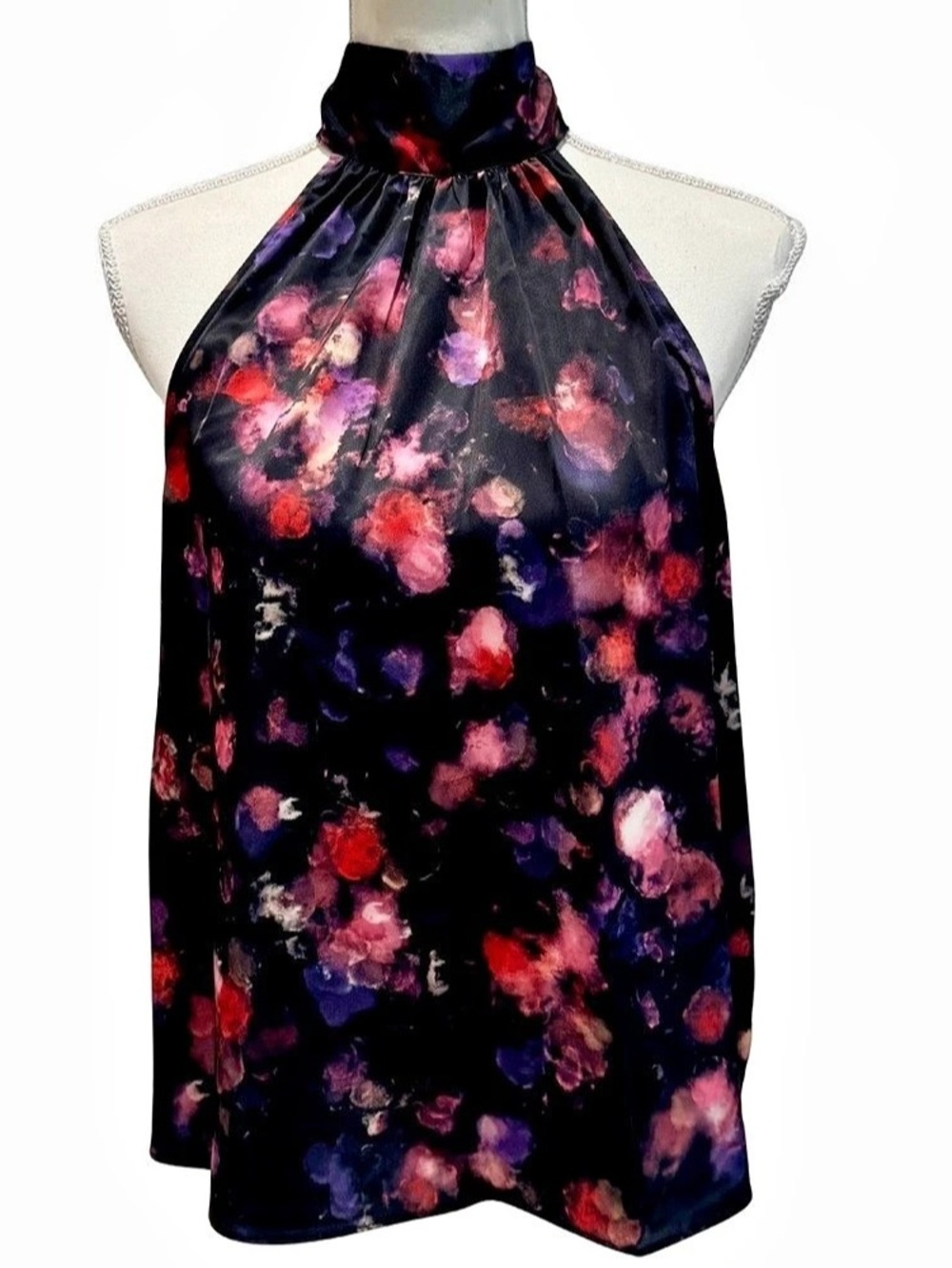 1.STATE Floral Halter Top in Black & Pink - Tie Neck - Size Medium - NWT